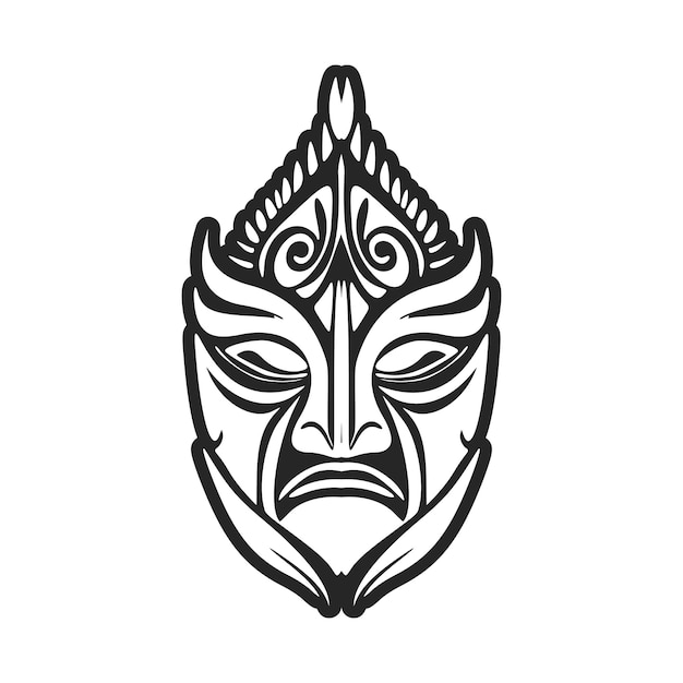 Vectortekening van een tatoeage met een Polynesisch masker in zwart-wit