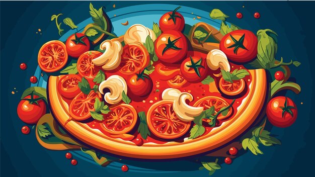 Vectortekening van Italiaanse pizza met tomaten