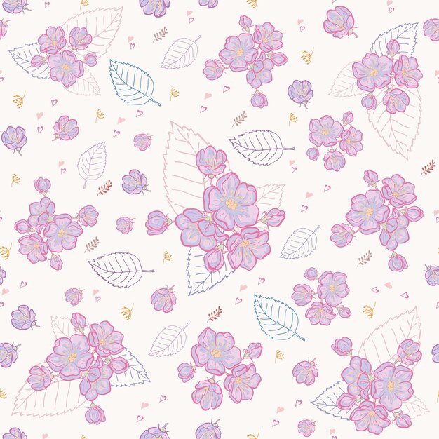 Vector vectortextielpatroon, delicate appelbloesems, kinderkleding, beddengoed, springwrap