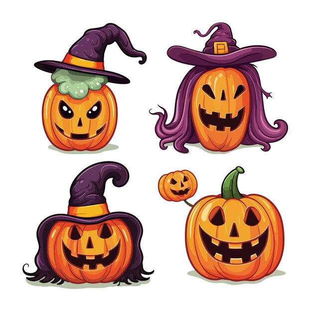 vectorverzameling halloween-pompoen en karakters