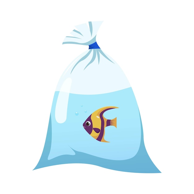 Vectorvis in een plastic zak met water exotische vis aquariumvis in een zak