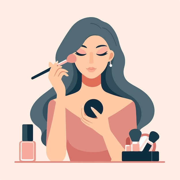 Vectorvrouw die make-up aanbrengt