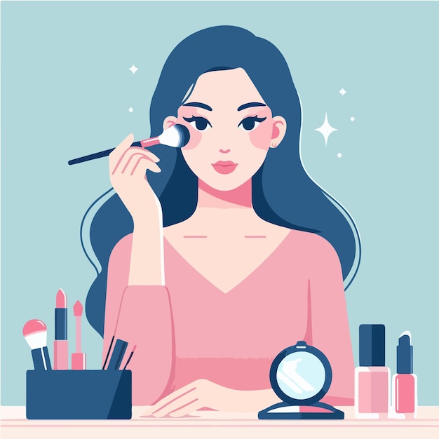 Vectorvrouw die make-up aanbrengt