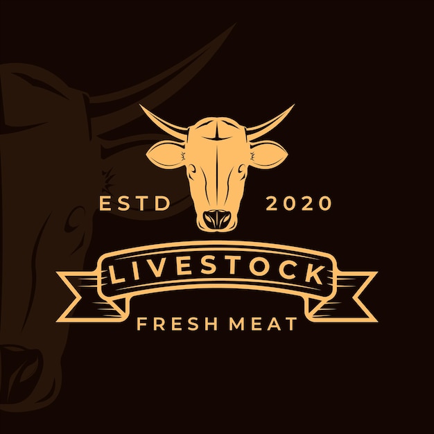 Vee logo vintage vector illustratie pictogram sjabloonontwerp. hoofd van koe of buffel logo voor slager of slagerij retro stijl concept