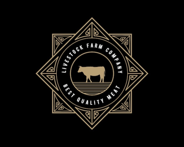 Vee western stijl vintage luxe logo met koe buffel voor veehouderij ranch slager merk