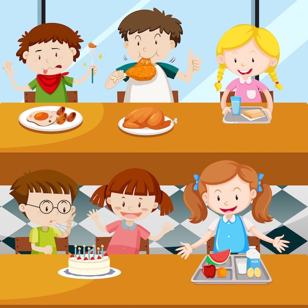Veel kinderen eten in de kantine