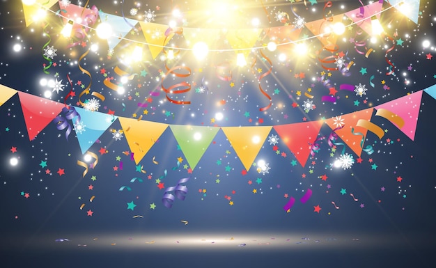 Vector veel kleurrijke kleine confetti en linten op transparante achtergrond. feestelijk evenement en feest.