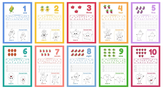 Vector veel spelletjes op één pagina voor het onderwijs van kinderen set werkbladen voor kleuters