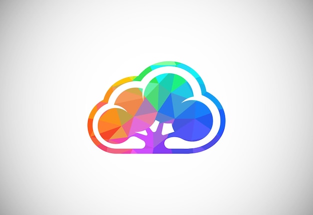 Veelhoekig laag poly cloud computing-logo Kleurrijke abstracte driehoeken wolk stijlicoon
