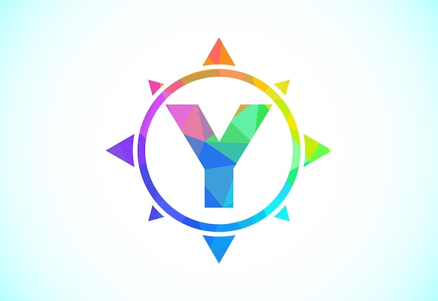 Veelhoekige alfabet Y in een kompas Laag poly stijl kompas logo teken symbool Vector logo ontwerp