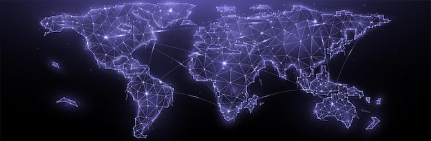 Veelhoekige vectorkaart van het wereldglobaliseringsconcept Communicatie tussen landen
