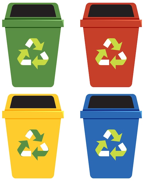 Veelkleurige afvalcontainers voor verschillende soorten afval