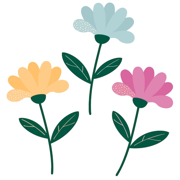 Veelkleurige bloemen. Vectorillustratie van een gestileerde planten in cartoon-stijl.