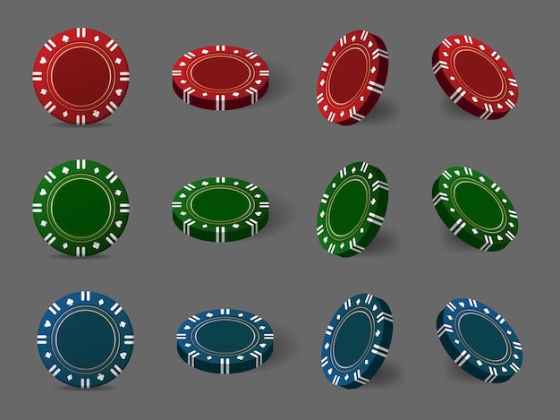 Veelkleurige casinofiches voor poker of roulette. elementen voor logo, website, banner, flyer. vector illustratie.