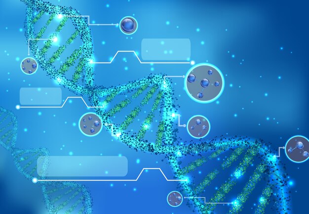 Veelkleurige DNA-moleculen op wetenschappelijke achtergrond