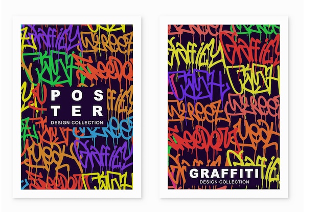 Veelkleurige graffiti poster achtergrond met letters gekleurde banner belettering drip tags