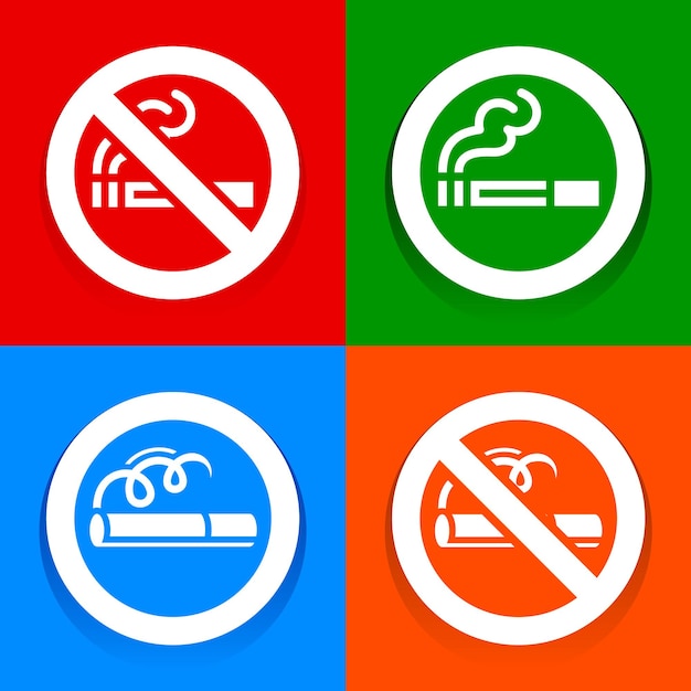 Vector veelkleurige stickers - bord met verboden ruimte voor rokers, vectorillustratie