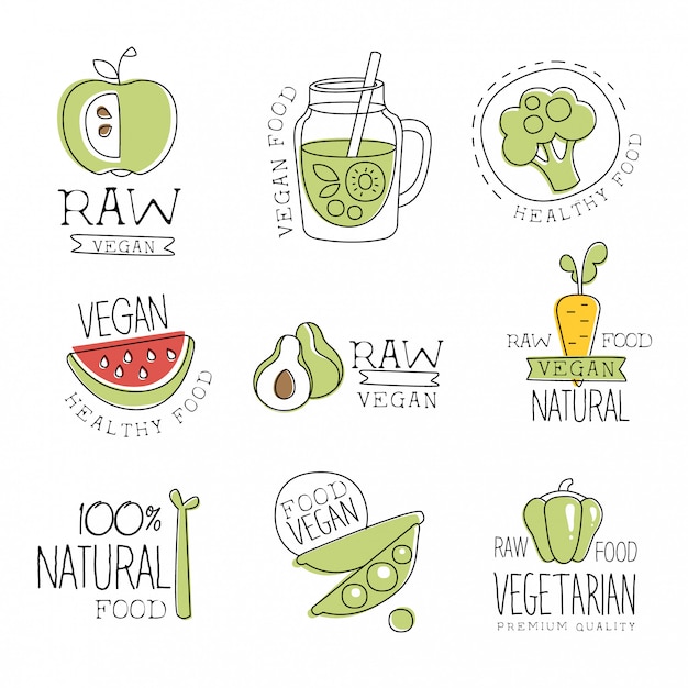 Vegan 100 percent natural products promo labels collection