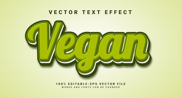 Vettore effetto testo 3d vegano. effetto stile testo modificabile adatto alle esigenze di prodotti alimentari sani.