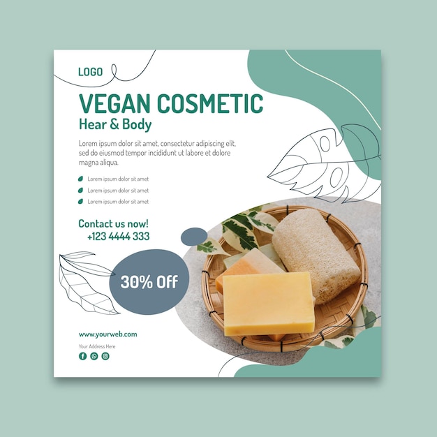 Vegan cosmetic squared flyer template