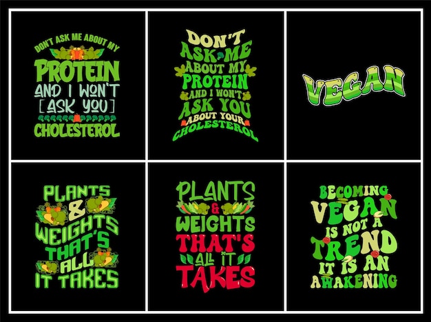 Vector vegan day quote t-shirt design bundle