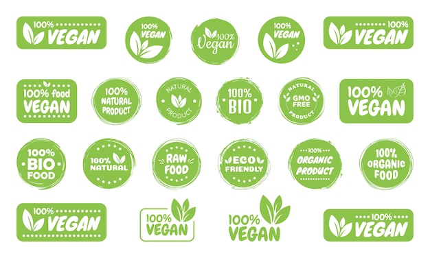 Vettore etichette logo cibo vegano