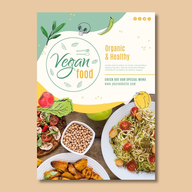 Vettore modello di poster di cibo vegano