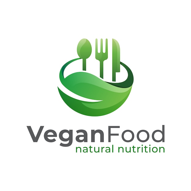 Vettore logo del ristorante cibo vegano, nutrizione naturale, cibo sano e modello di vettore di progettazione di logo di vita sana