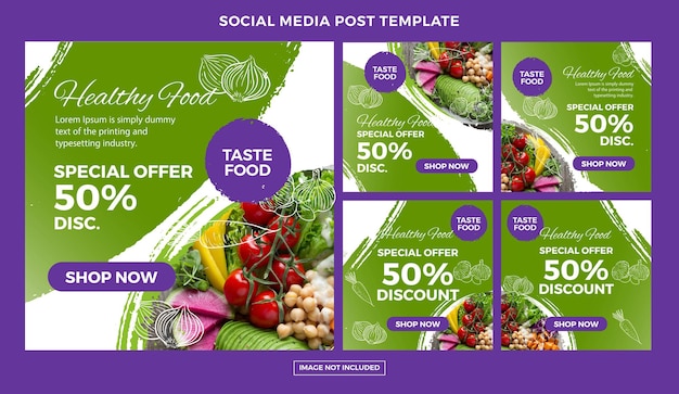 Vegan food social media post set premium vector