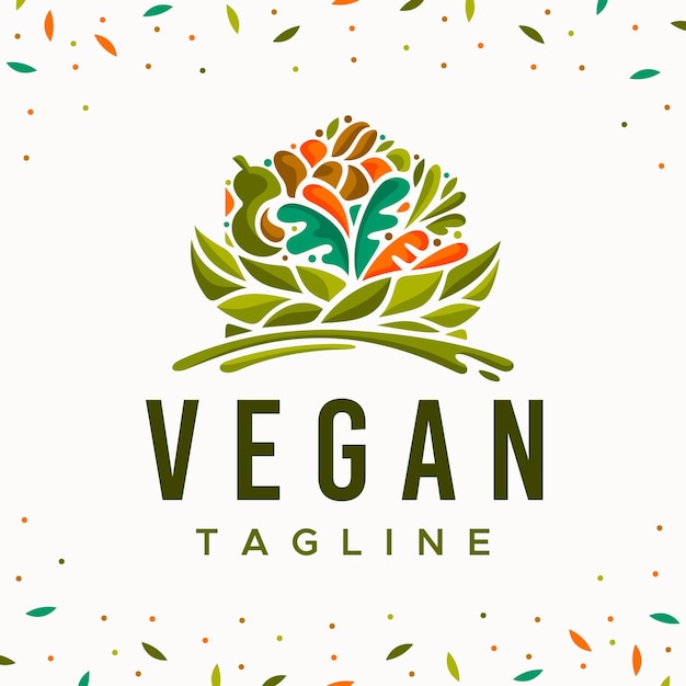 Vegan home logo design template. Colorful vegetable food logo graphic vector.