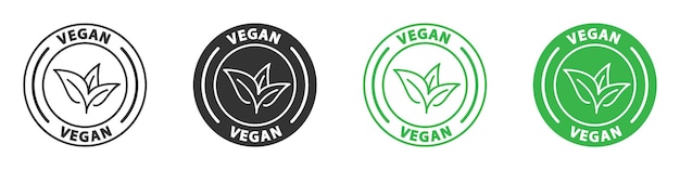 Icona vegana timbro verde con foglia e scritte icona della dieta alimentare illustrazione vettoriale