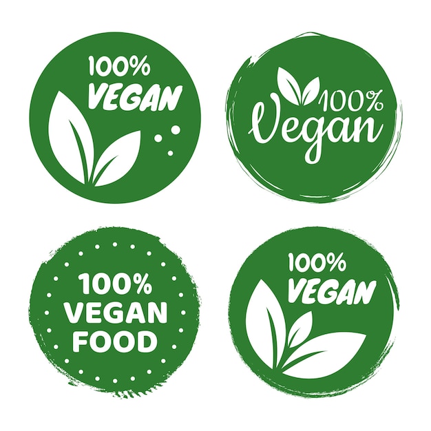 Vegan icon set bio ecologie biologische logo's en badges label tag groen blad op witte achtergrond