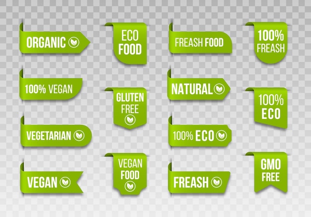 Vegan icon set logo's en badges natuurlijk product