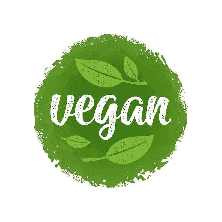 Vector vegan kalligrafische handschrift belettering met blad beige vintage vectorillustratie geïsoleerd op donkere groene cirkel sticker