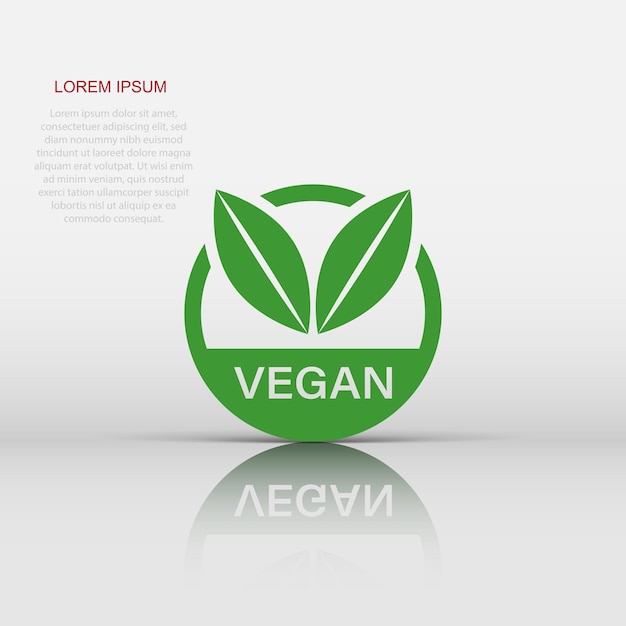 Vegan label badge vector pictogram in vlakke stijl vegetarische stempel illustratie op witte geïsoleerde achtergrond eco natuurvoeding concept