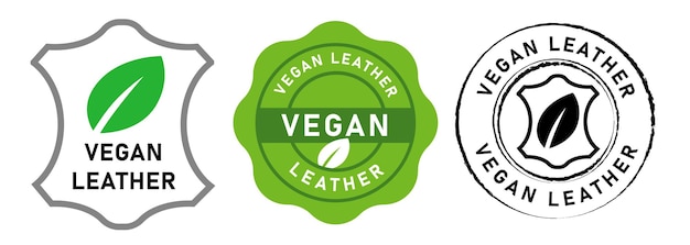 Vegan leather stamp emblem banner sticker logo symbol leaf green eco badge