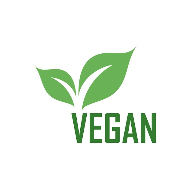 Vegan logo with green leaves for organic vegetarian friendly diet