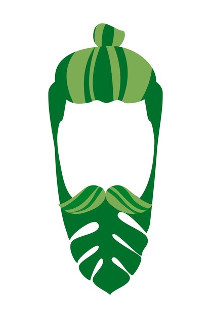 Vegan mannen baard producten vector illustratie Biologische baard balsem logo mannelijk hoofd silhouet monstera
