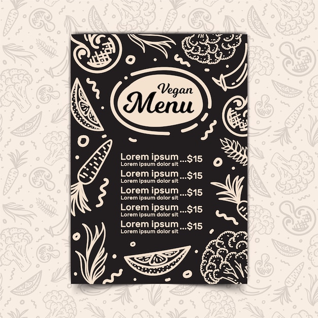 Vector vegan menu design and seamless pattern