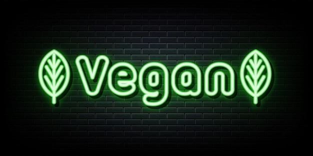 Insegna al neon vegana elemento di design banner luminoso annuncio insegna al neon