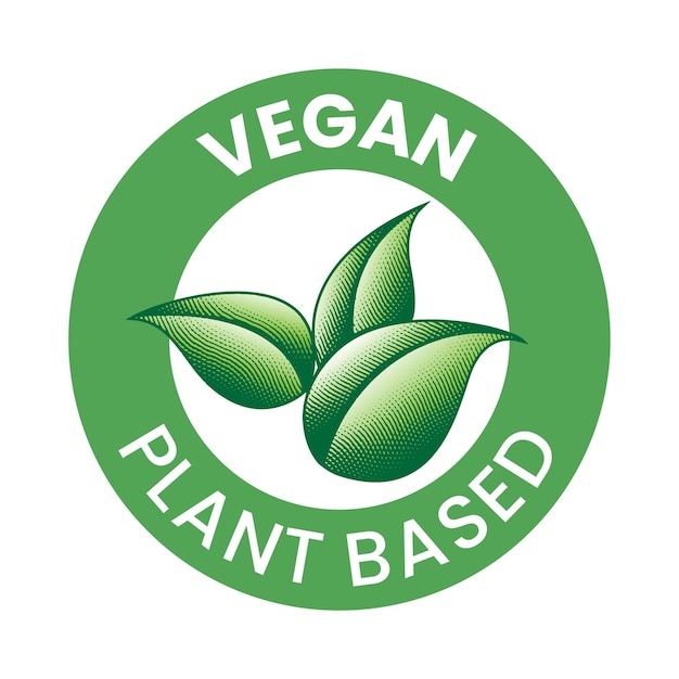 Vegan Plant Based Round Icon with Green Leaves