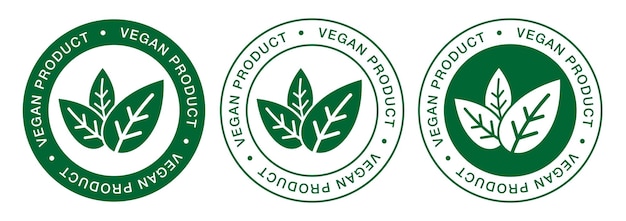 Insieme di vettore delle etichette dei prodotti vegani. icone di buoni alimentari vegani. collezione di simboli vegetariani isolati.