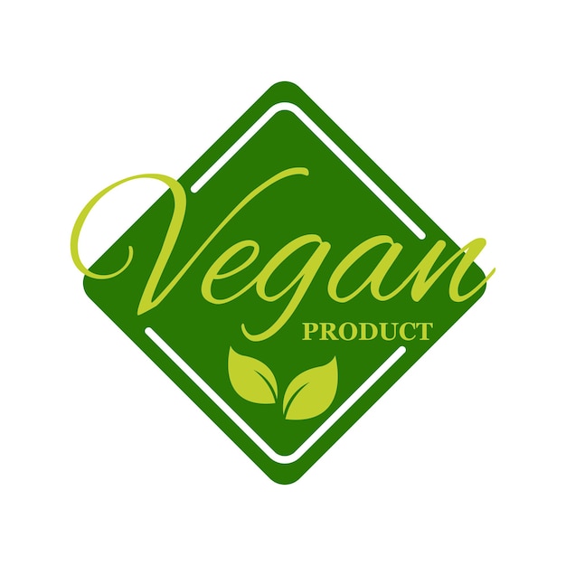 채식주의 제품 스티커 라벨 배지 및 로고 생태학 아이콘 채식주의 음식을 위한 녹색 잎이 있는 로고 템플릿 흰색 배경에 격리된 벡터 그림