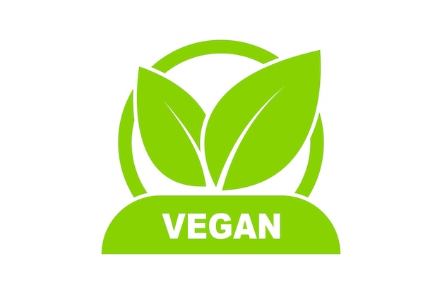 Шаблон векторного логотипа веганской марки Веганский без мяса без лактозы здоровая свежая и ненасильственная еда Круглая зеленая векторная иллюстрация с листьями для наклеек, этикеток и логотипов