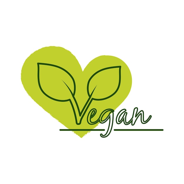 Vegan sticker label badge and logo Ecology icon Logo template with heart and leaves for vegan restaurant or vegan product Vector illustration isolated on white background