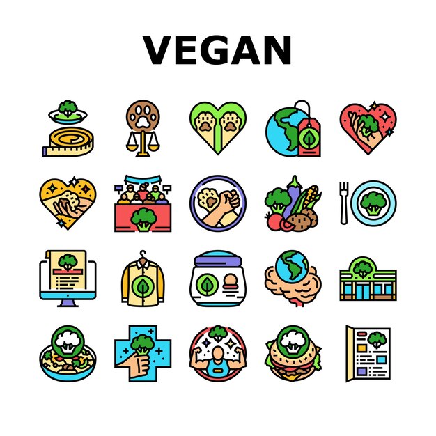 vegan vegetarian food leaf icons set vector