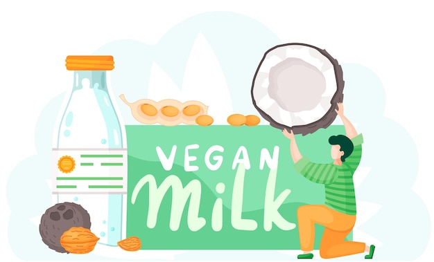 Veganism concept Man making organic plantbased coconut milk Healthy lifestyle Vegan drinks