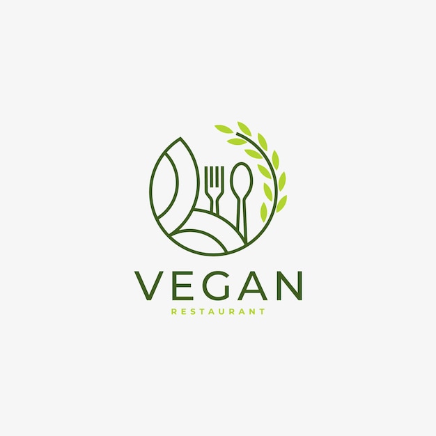 Veganistisch eten blad natuur concept logo lineair