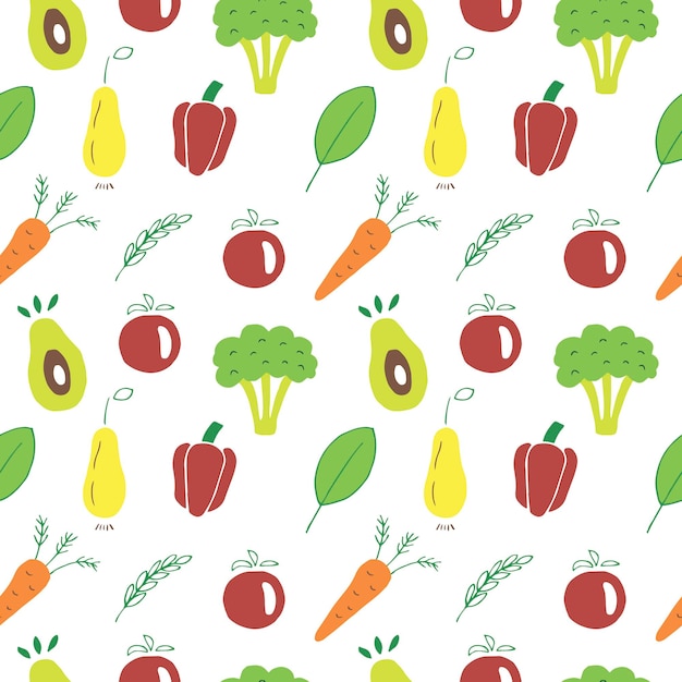 Veganistisch eten groenten en fruit naadloze patroon vector illustratie hand tekenen doodles