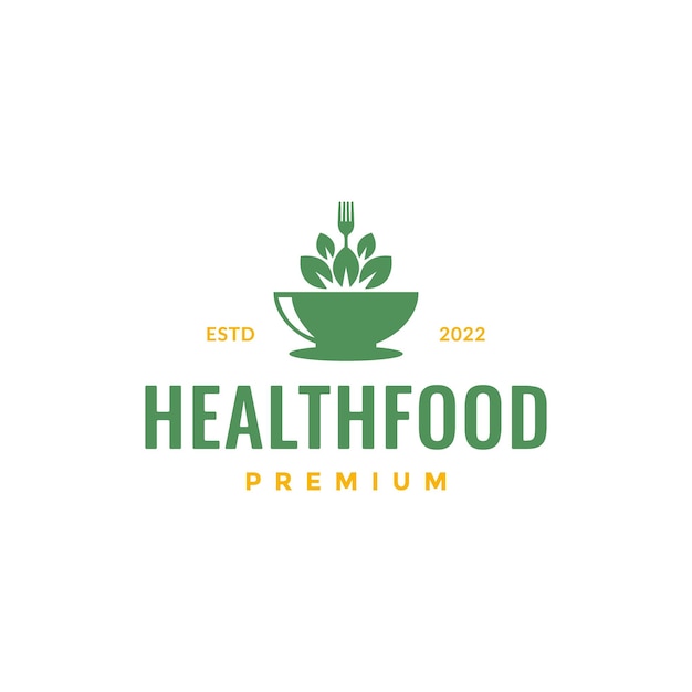 Veganistisch eten kom verlaat plantaardige vork groene hipster logo ontwerp vectorillustratie pictogram